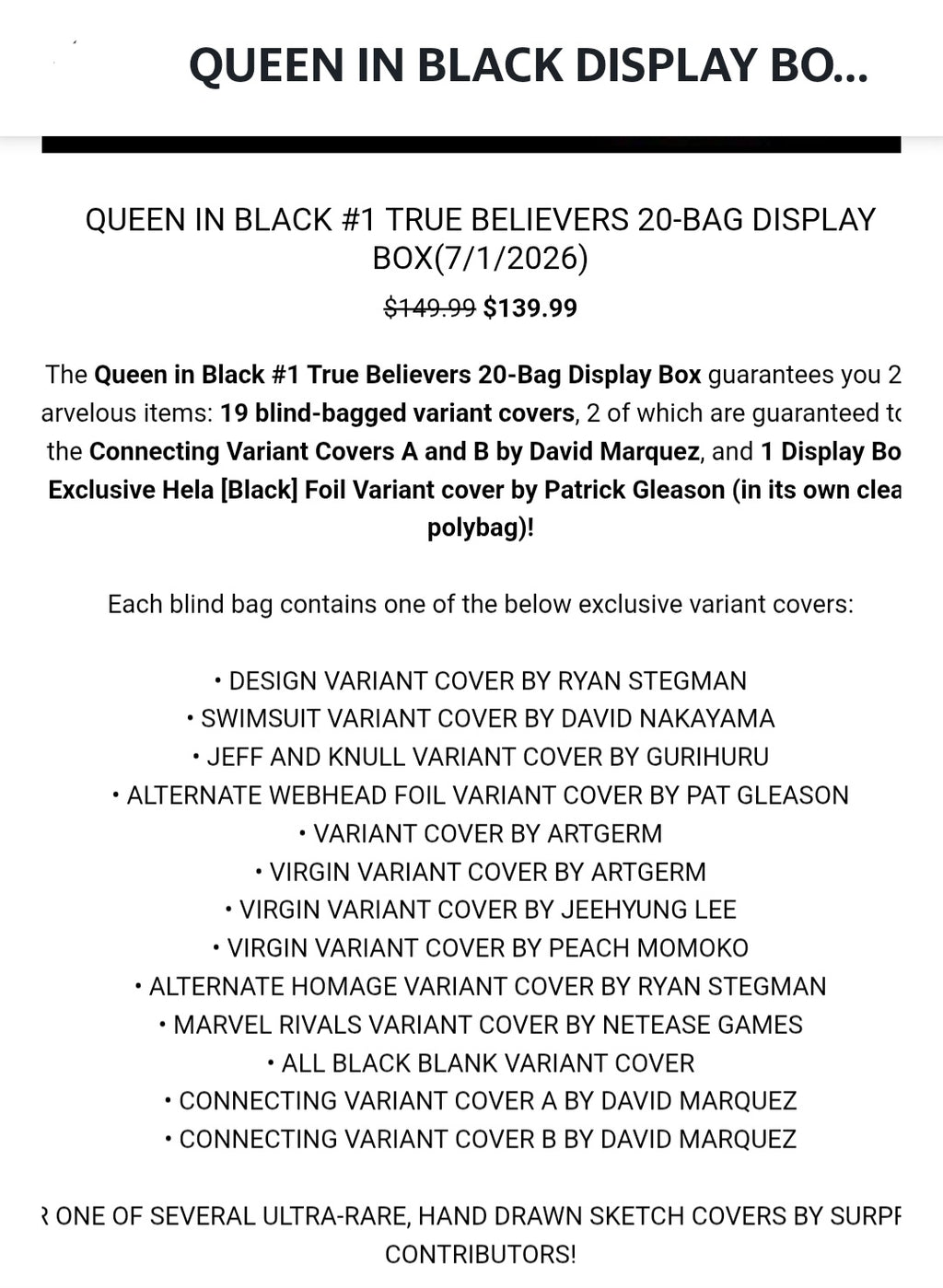 Queen in Black #1 True Believers Blind Bag