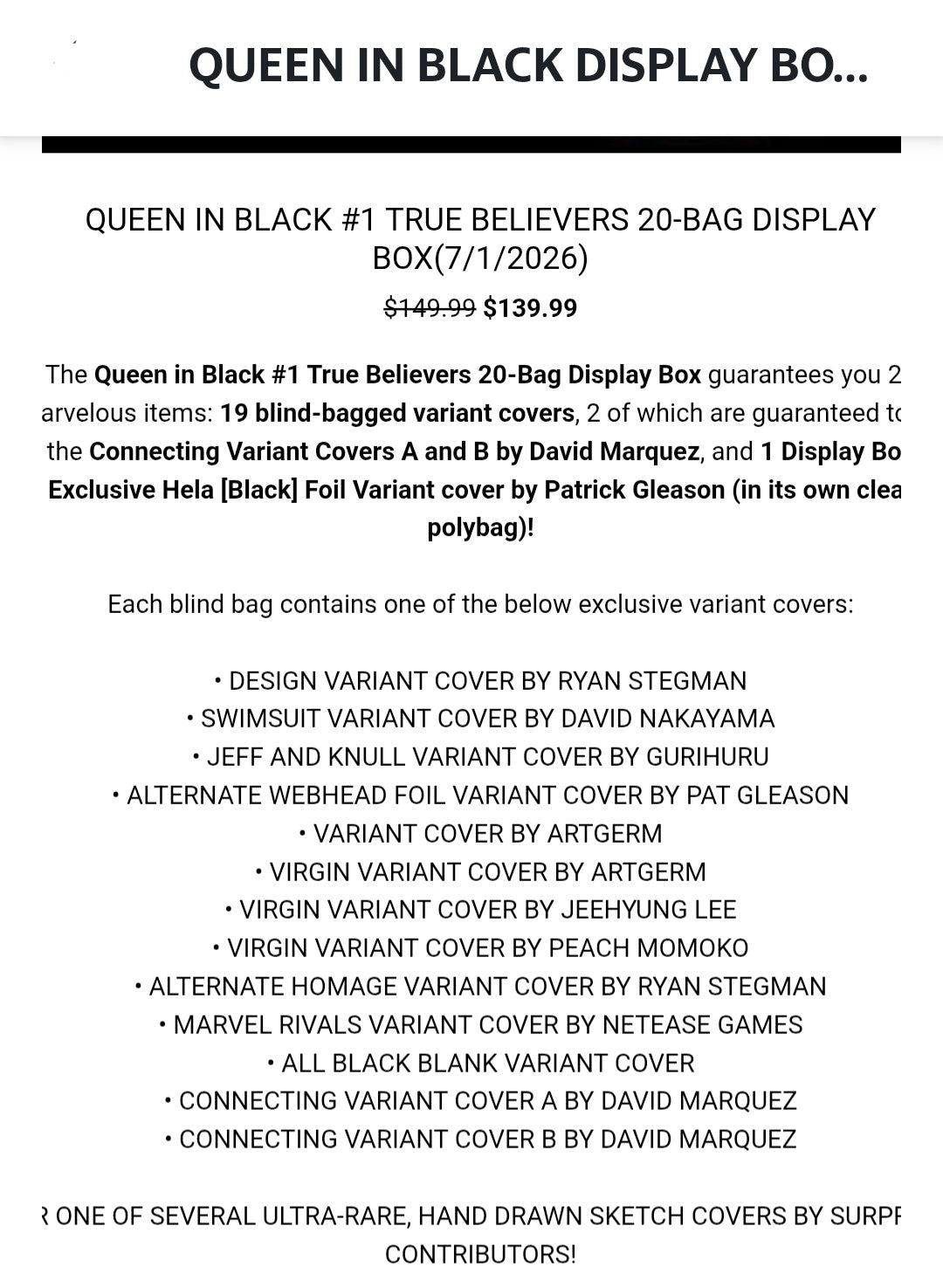 Queen in Black #1 True Believers Blind Bag